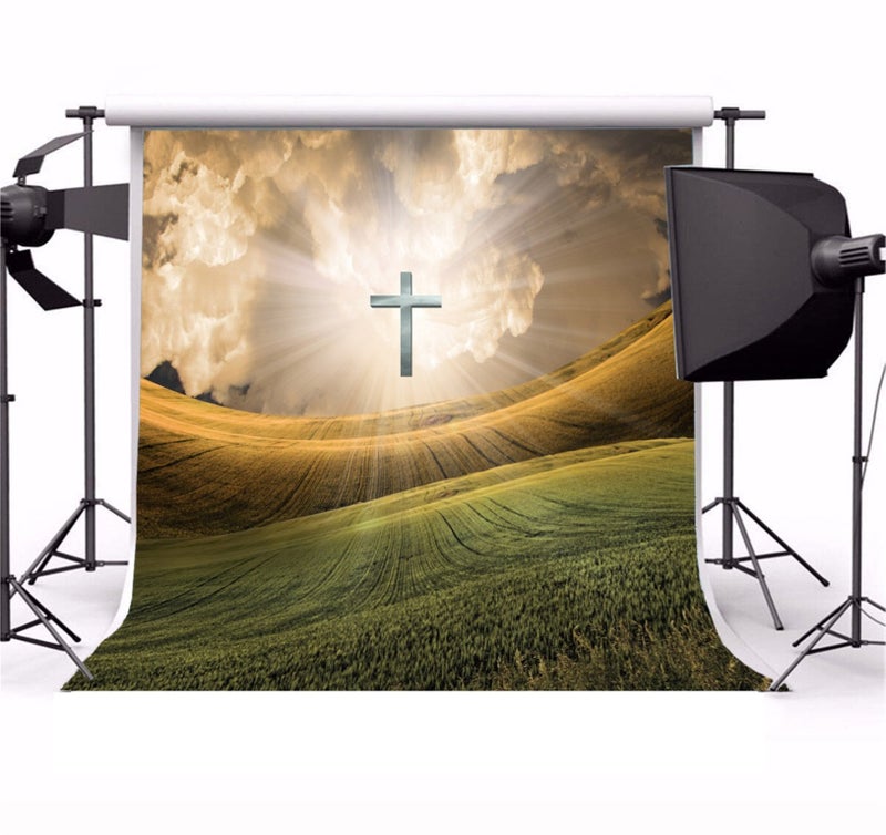AOFOTO 5x5ft Cross in Sky Backdrop Jesus Christ Crucifixion Photography Background Our Lord Resurrection Religious Lent Holy Week Passion Kid Adult Portrait Easter Photo Studio Props Wallpaper - Image 2